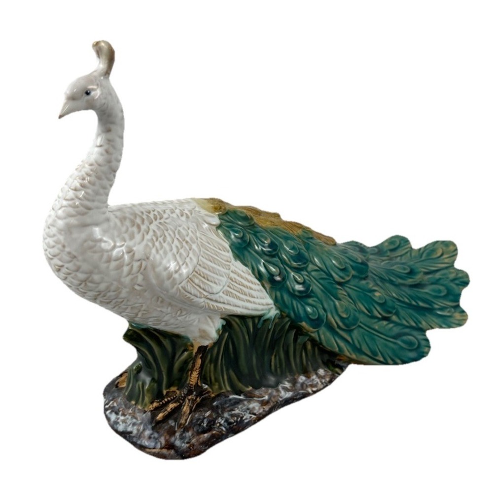 Kavana Decor Afshari Peacock Statue Sculpture Figure 17" Blue Green Teal White